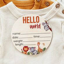Load image into Gallery viewer, Baby Birth Announcement Sign - Wooden Safari Animals