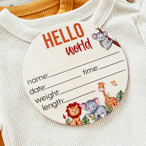 Baby Birth Announcement Sign - Wooden Safari Animals