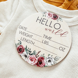 Baby Birth Announcement Sign - Wooden Pink Floral