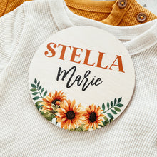 Load image into Gallery viewer, Baby Birth Announcement Sign - Wooden Sunflower