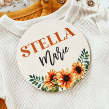 Load image into Gallery viewer, Baby Birth Announcement Sign - Wooden Sunflower