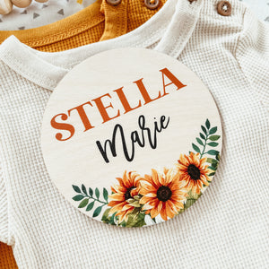 Baby Birth Announcement Sign - Wooden Sunflower