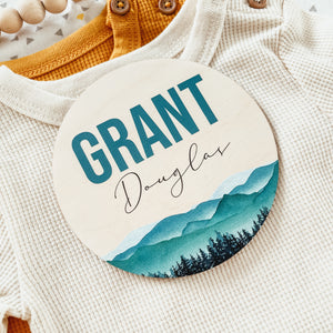 Baby Birth Announcement Sign - Wooden Mountains