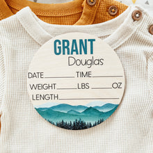Load image into Gallery viewer, Baby Birth Announcement Sign - Wooden Mountains