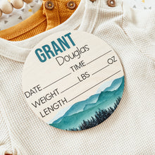 Load image into Gallery viewer, Baby Birth Announcement Sign - Wooden Mountains