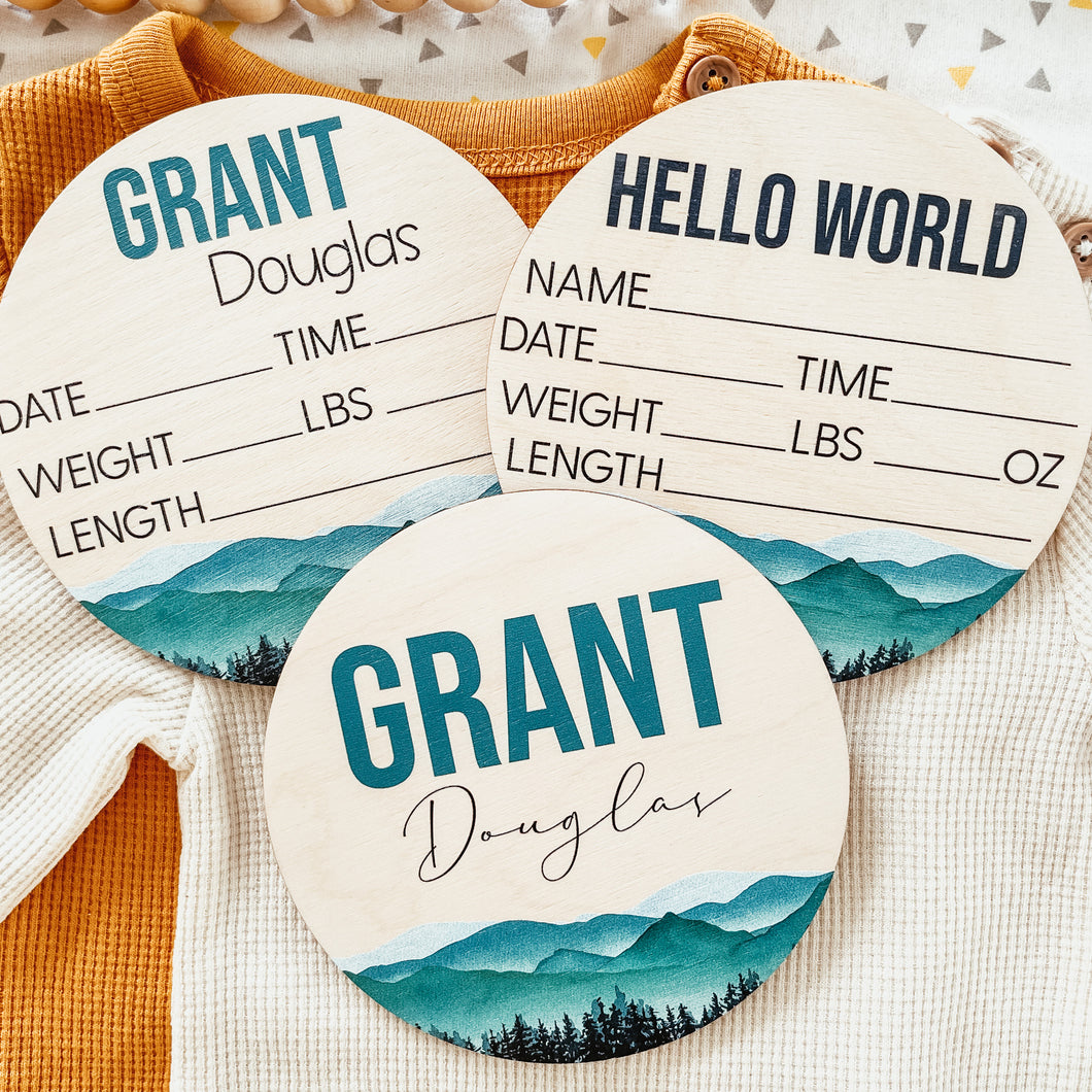 Baby Birth Announcement Sign - Wooden Mountains
