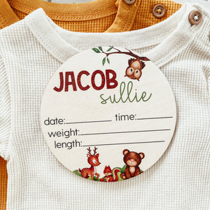 Baby Birth Announcement Sign - Wooden Woodland Animals