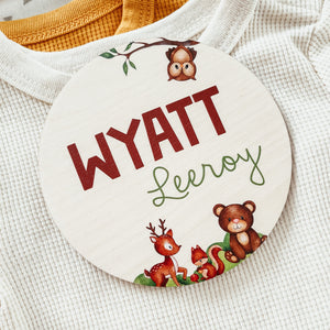 Baby Birth Announcement Sign - Wooden Woodland Animals