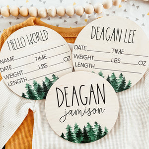Baby Birth Announcement Sign - Wooden Forest