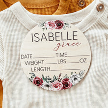 Load image into Gallery viewer, Baby Birth Announcement Sign - Wooden Pink Floral