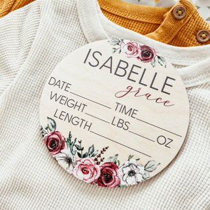 Baby Birth Announcement Sign - Wooden Pink Floral