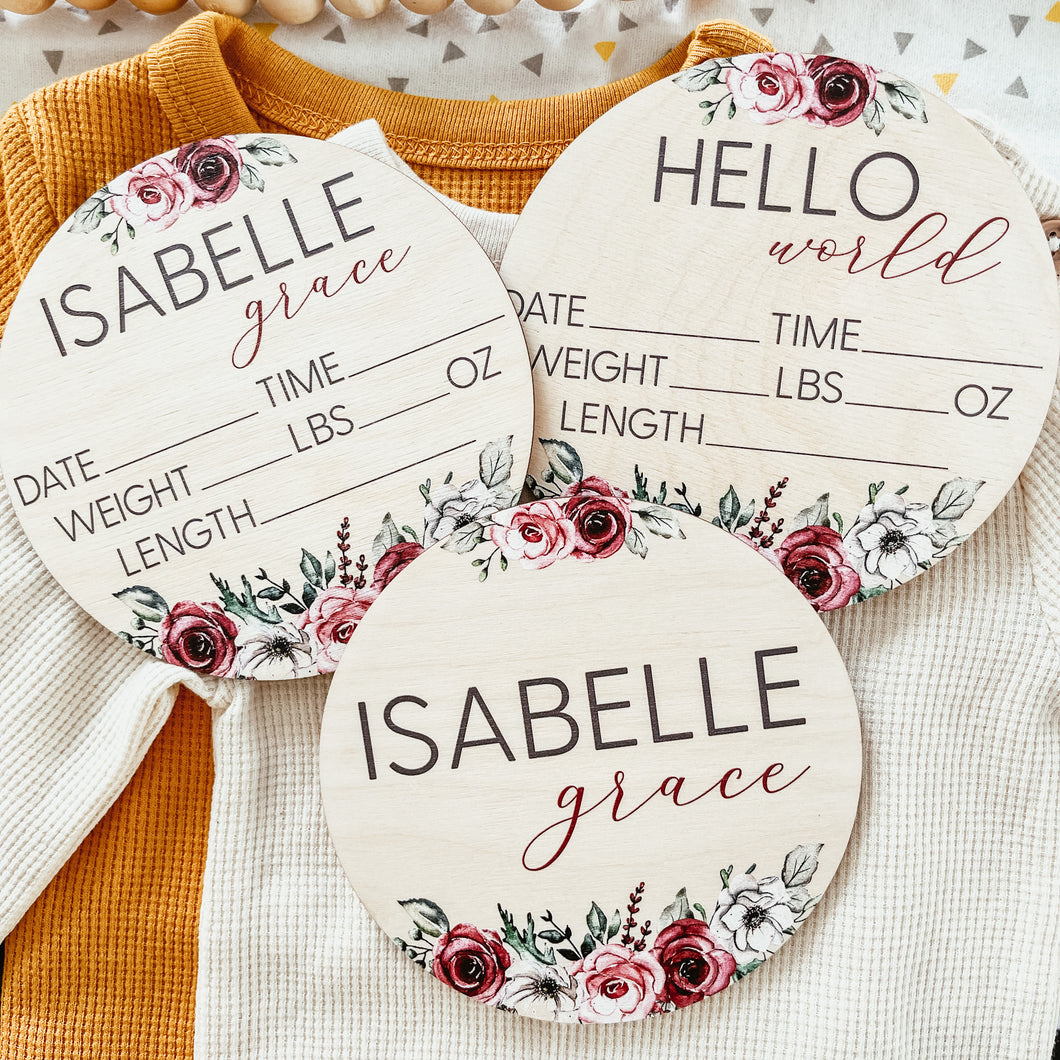 Baby Birth Announcement Sign - Wooden Pink Floral