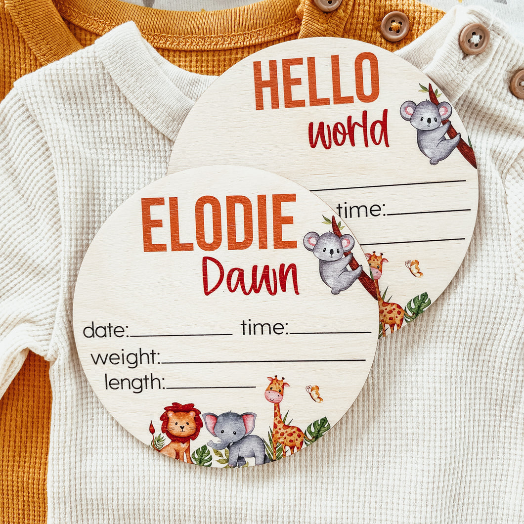 Baby Birth Announcement Sign - Wooden Safari Animals