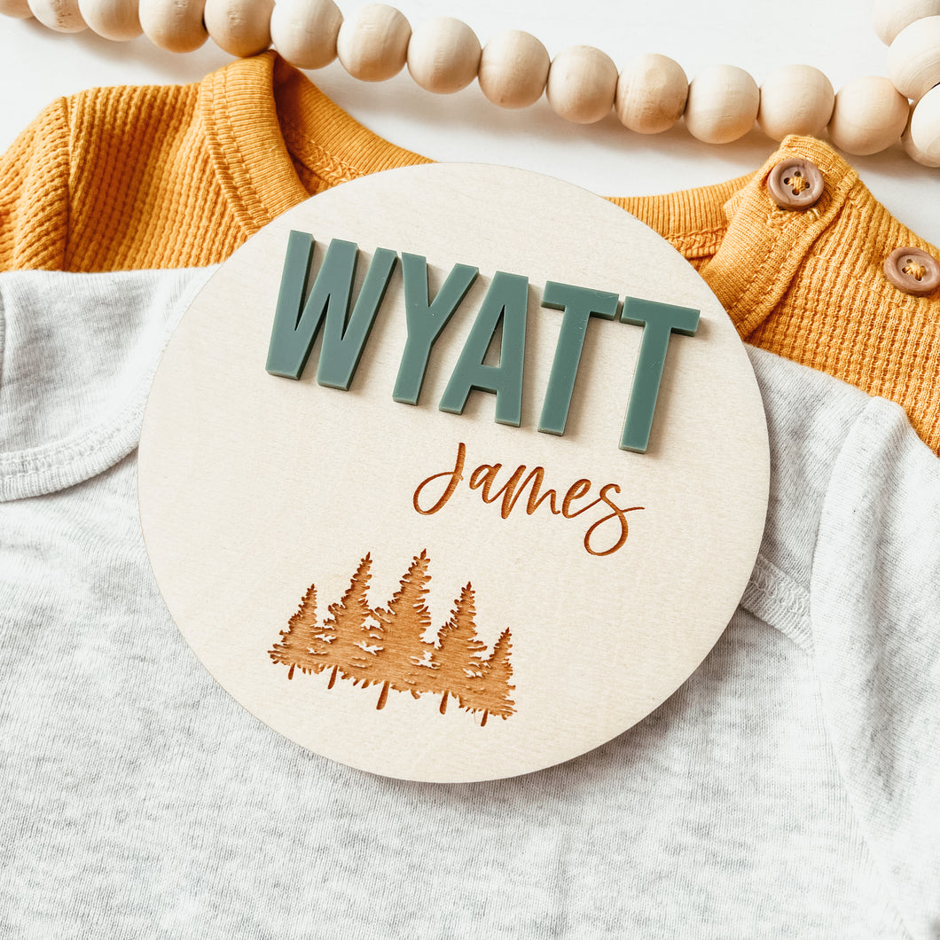 Baby Birth Announcement Sign - 3D With Trees