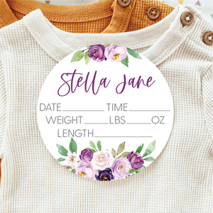 Baby Birth Announcement Sign - Acrylic Purple Floral Birth