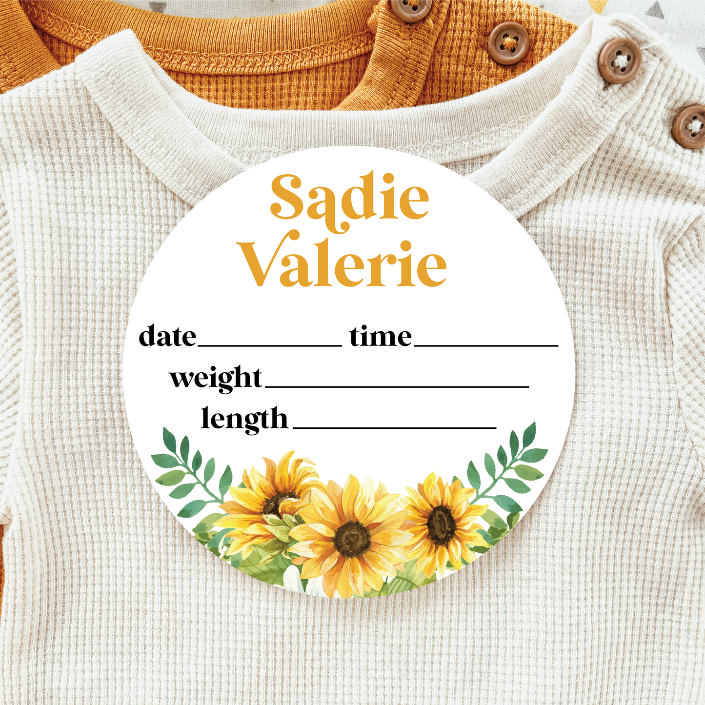 Baby Birth Announcement Sign - Acrylic Sunflower