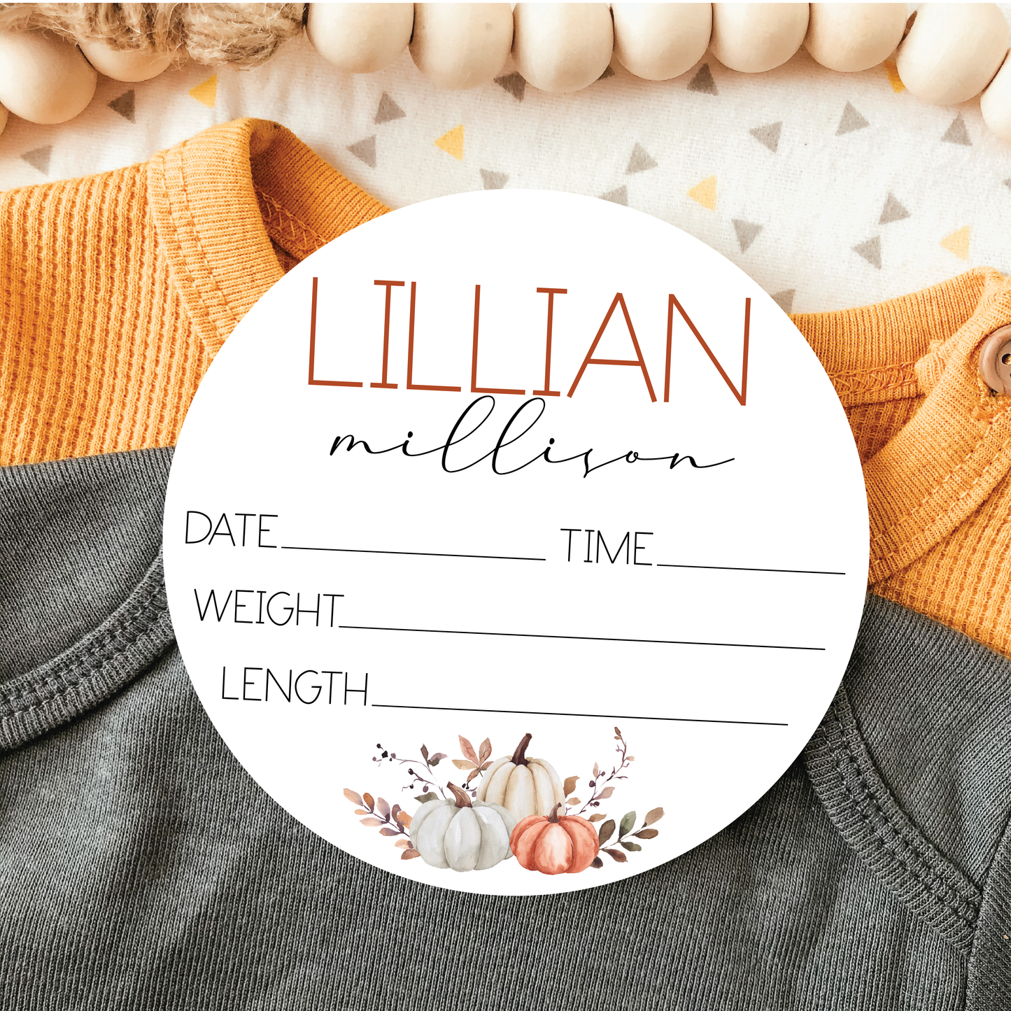 Baby Birth Announcement Sign - Acrylic Fall Pumpkins